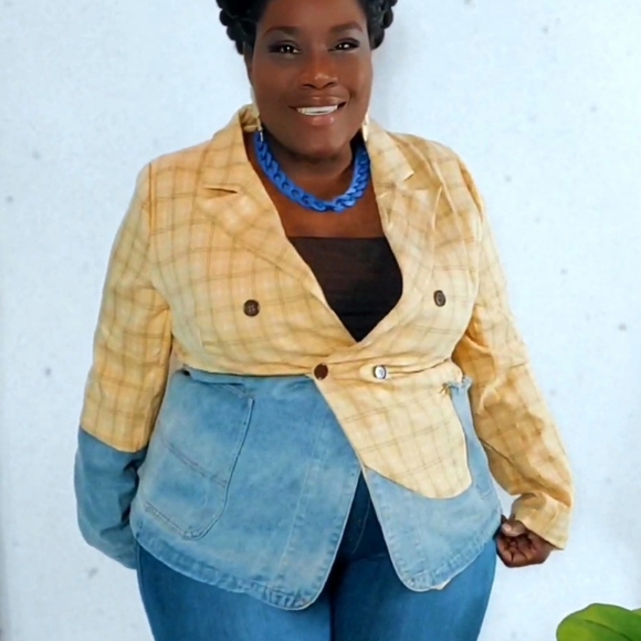 Plaid & Denim Blazer - Picture 4 of 5